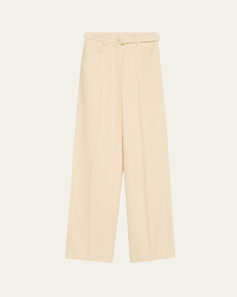 Norman Textured Silk Straight-Leg Pants With Belt